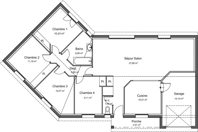 Plan de maison de 99 m² - Ebena